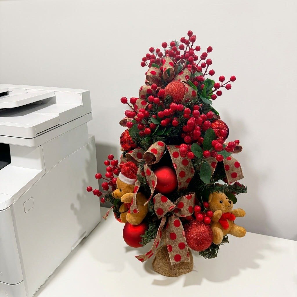 Mini Árvore de Natal com Ursos & Fitas Poá (60cm)